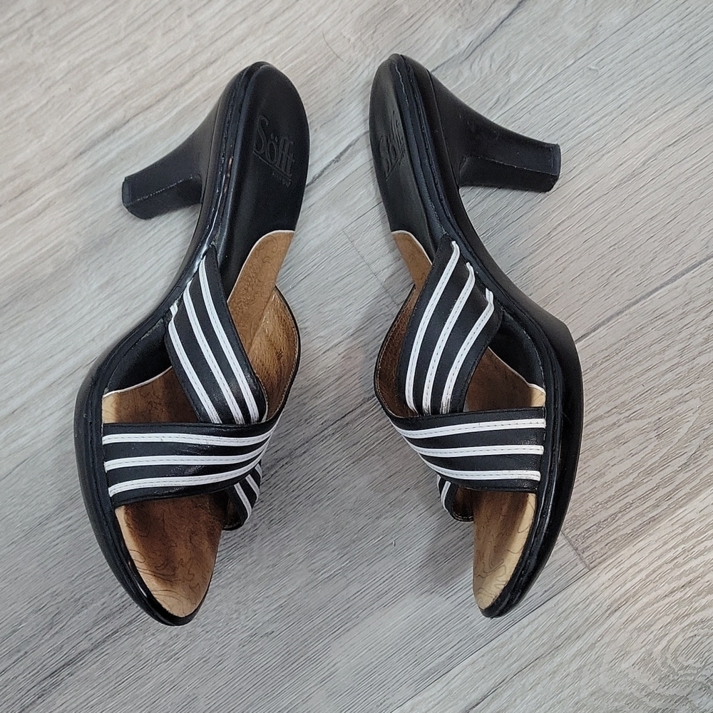 Sofft Vesta Black & White Criss Cross Sandals Heels 7